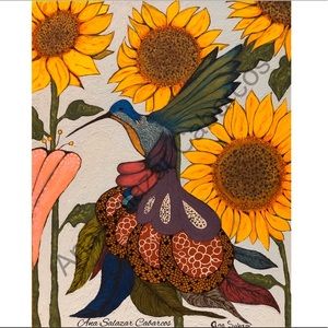 "Hummibird with flowers"
